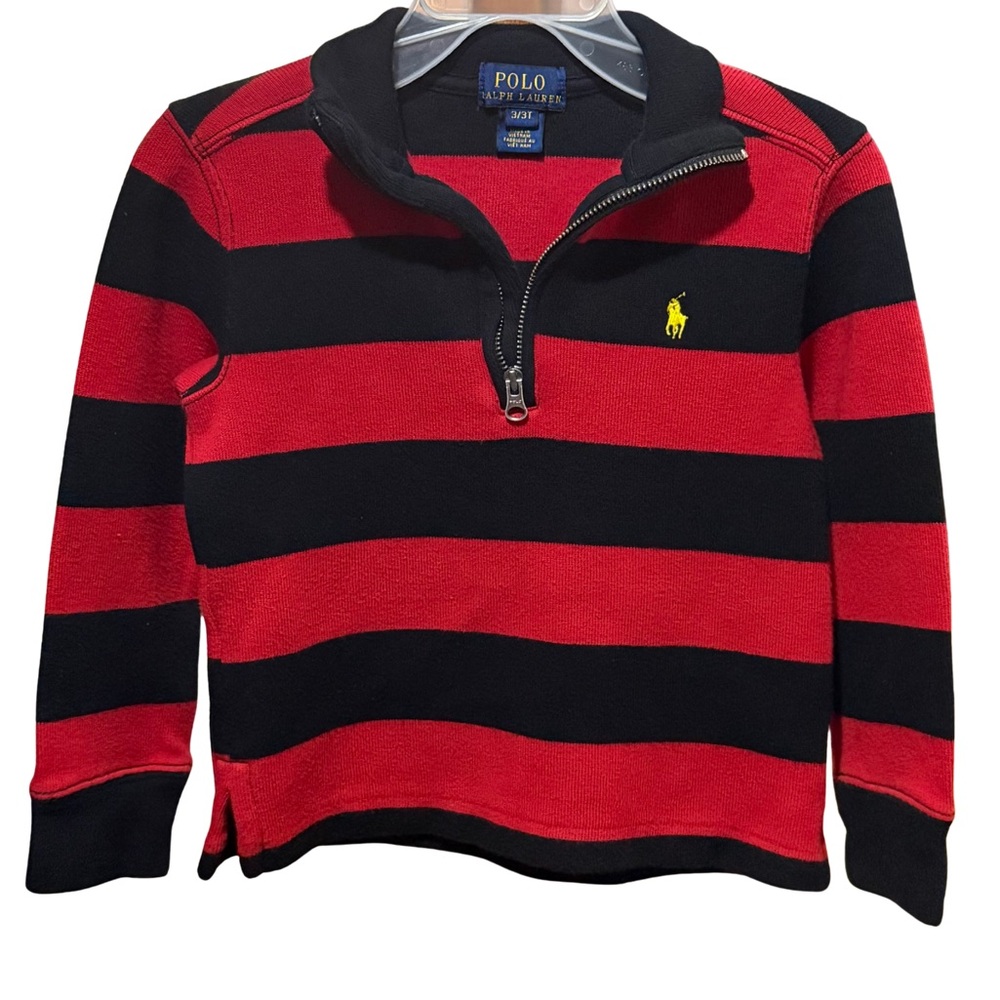 Polo by Ralph Lauren Kids Striped Red and Black Quarter-Zip Sweater - Size 3T